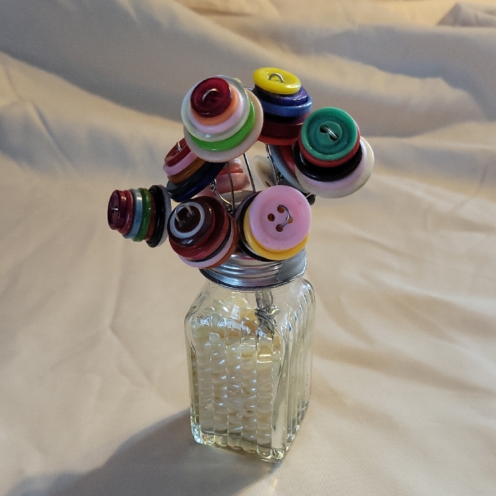 Colorful Button Bouquet in Glass Vase Hand Made